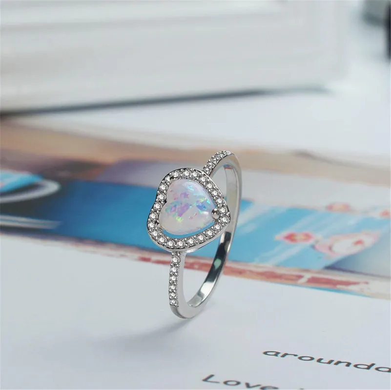 White Opal & Cubic Zirconia Heart-Cut Halo Ring made by Zulily