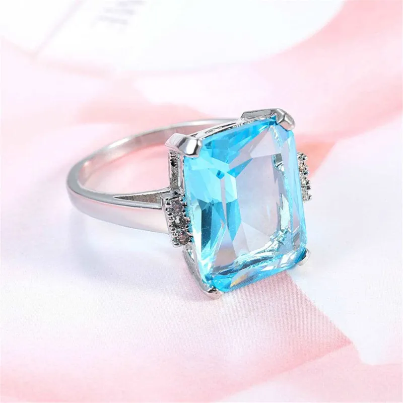 Sky Blue Cubic Zirconia & Crystal Radiant-Cut Ring made by Zulily