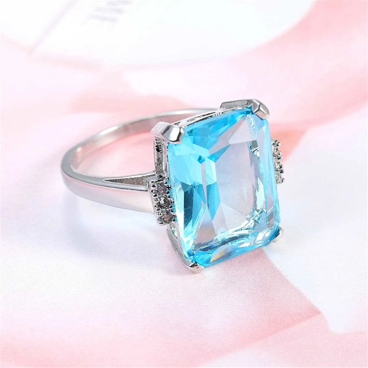 Sky Blue Cubic Zirconia & Crystal Radiant-Cut Ring sold by Zulily product image thumbnail 3