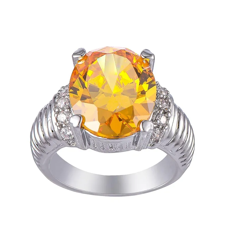 Yellow Crystal & Silvertone Oval-Cut Ring made by Zulily