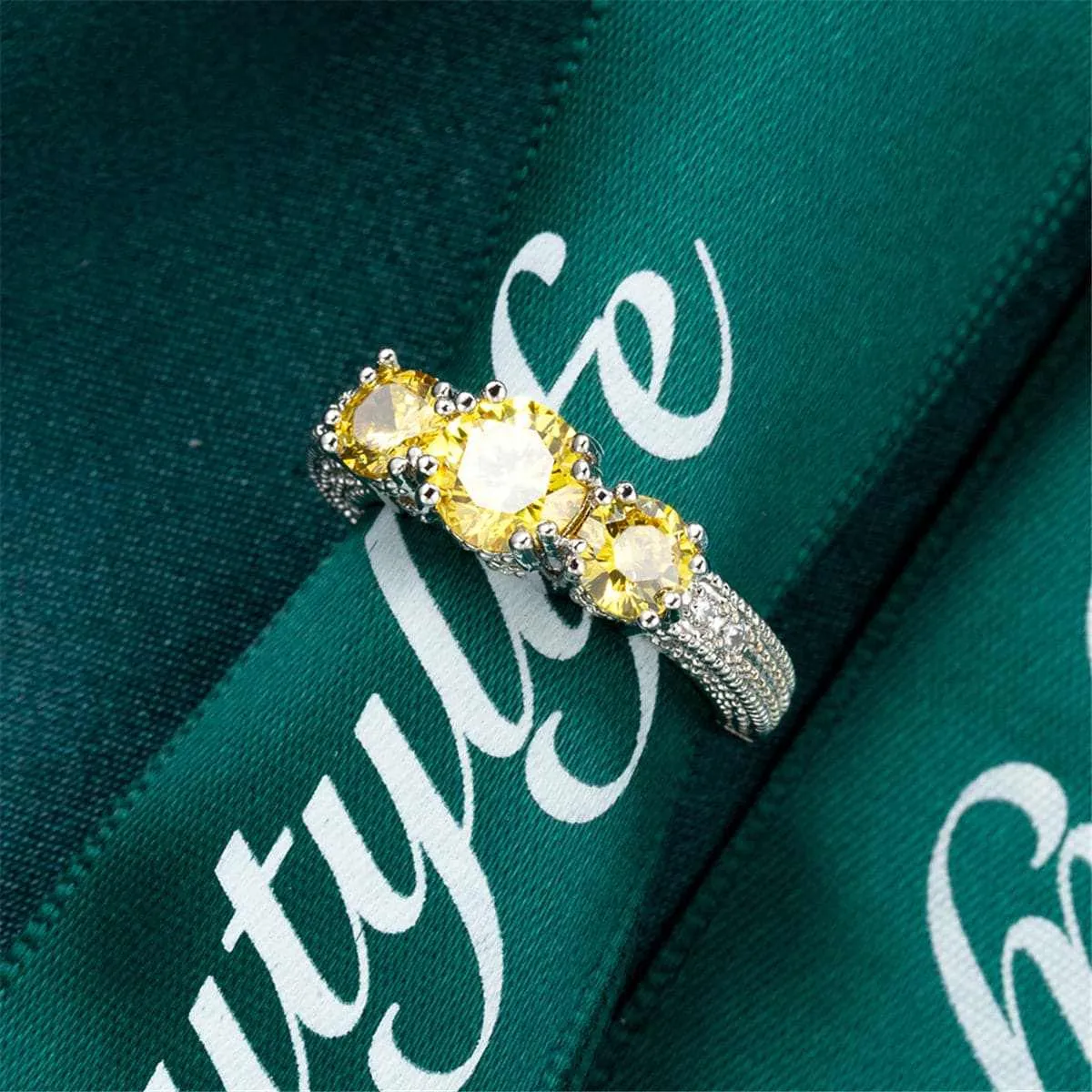 Yellow Crystal & Silvertone Three-Stone Ring sold by Zulily product image thumbnail 2