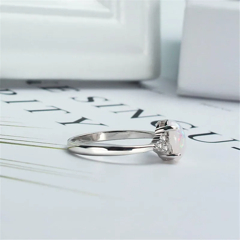 White Opal & Cubic Zirconia Oval-Cut Prong-Set Ring made by Zulily