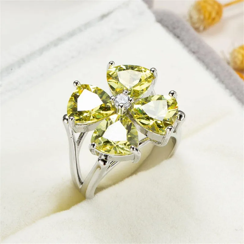 Yellow Cubic Zirconia & Crystal Clover Ring made by Zulily