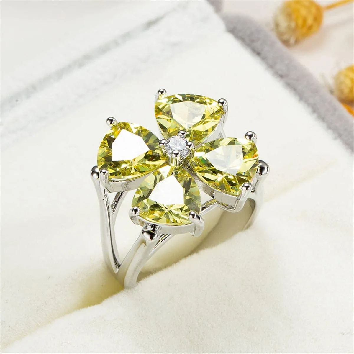 Yellow Cubic Zirconia & Crystal Clover Ring sold by Zulily