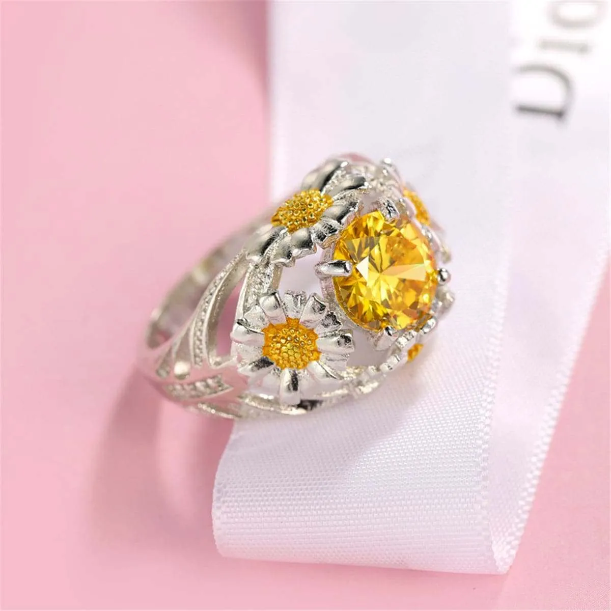Yellow Crystal & Two-Tone Floral Cluster Ring sold by Zulily product image thumbnail 2