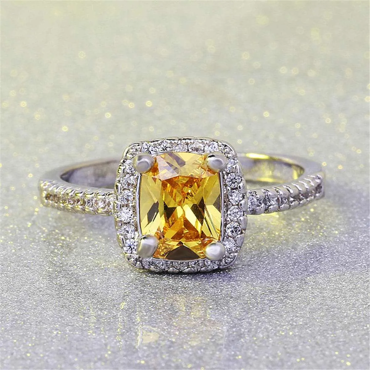 Yellow Crystal & Silvertone Square-Cut Ring sold by Zulily