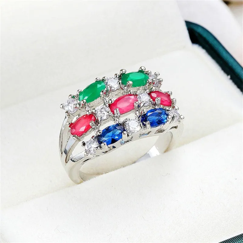 Blue & Green Crystal & Cubic Zirconia Tri-Band Ring made by Zulily
