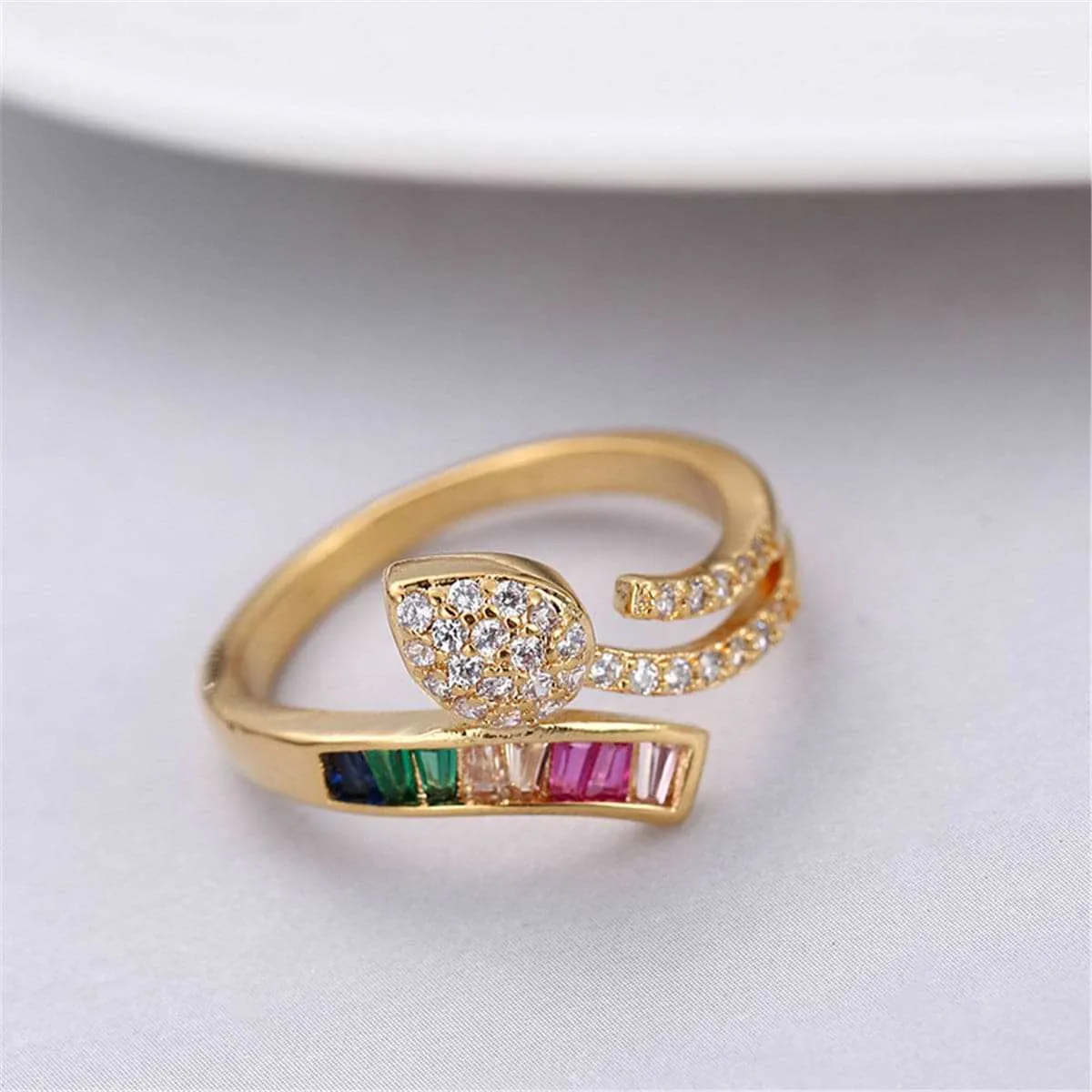 Rainbow Crystal & Cubic Zirconia Leaf Band Ring sold by Zulily