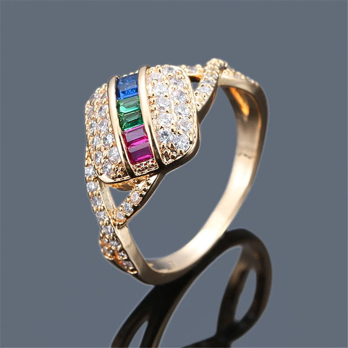 Rainbow Crystal & Cubic Zirconia Cube Ring sold by Zulily