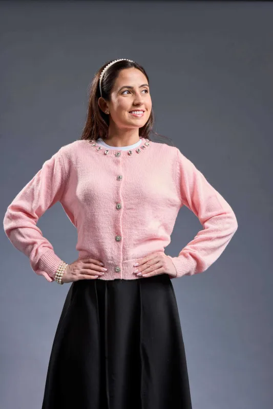 MiJN Knit Cardigan Beaded Neckline made by Zulily