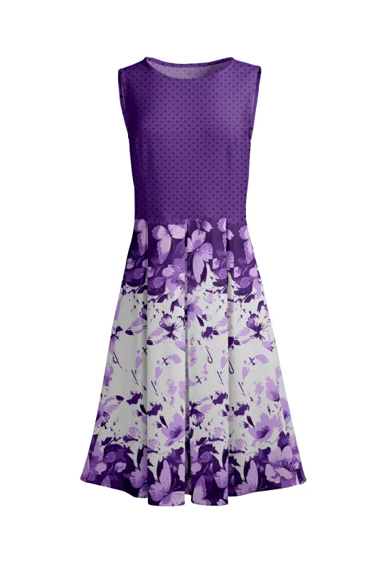 Lily by Firmiana Women’s Sleeveless Short Dress with Pleated Skirt Women’s Apparel Purple White Floral Print made by Zulily