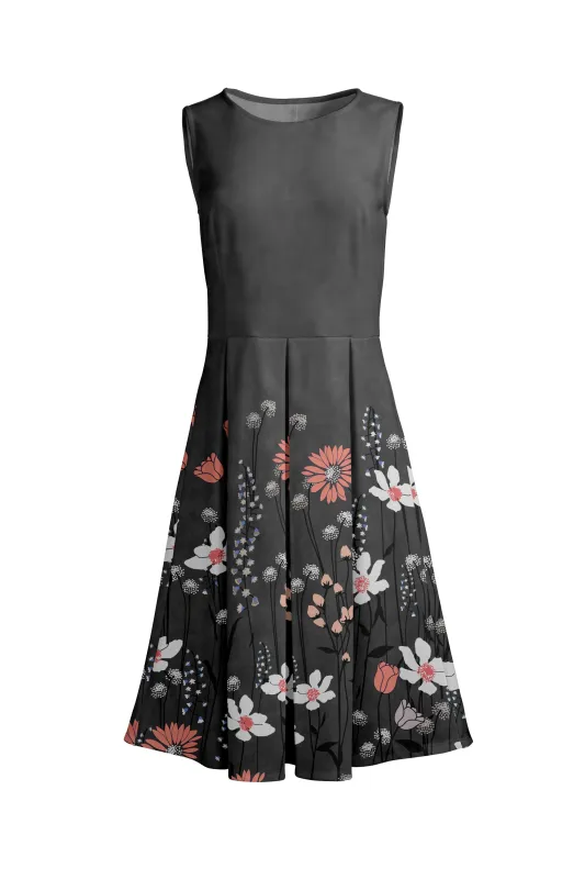 Lily by Firmiana Women’s Sleeveless Short Dress with Pleated Skirt Women’s Apparel Charcoal Floral Border Print made by Zulily