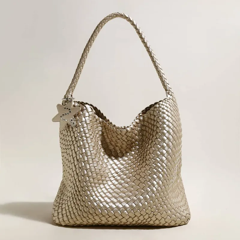 Metallic Champagne Woven Tote made by Zulily