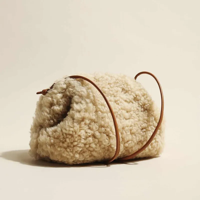 Apricot Beige Furry Double Thin Strap Shoulder Bag made by Zulily