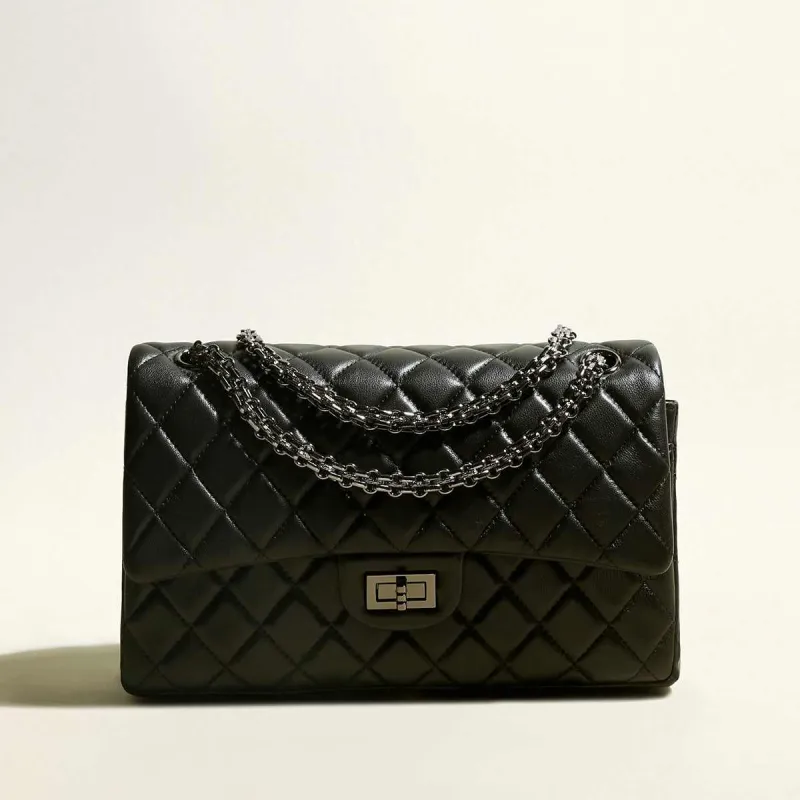 Capacious Black Quilted Bag with Metallic Chain Straps made by Zulily