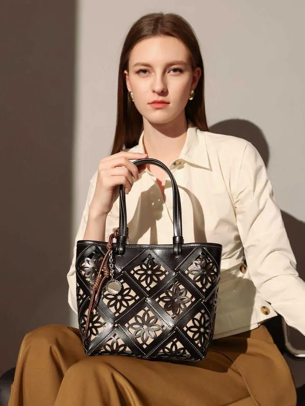Venetian Perforated Leather Tote Bag made by Zulily