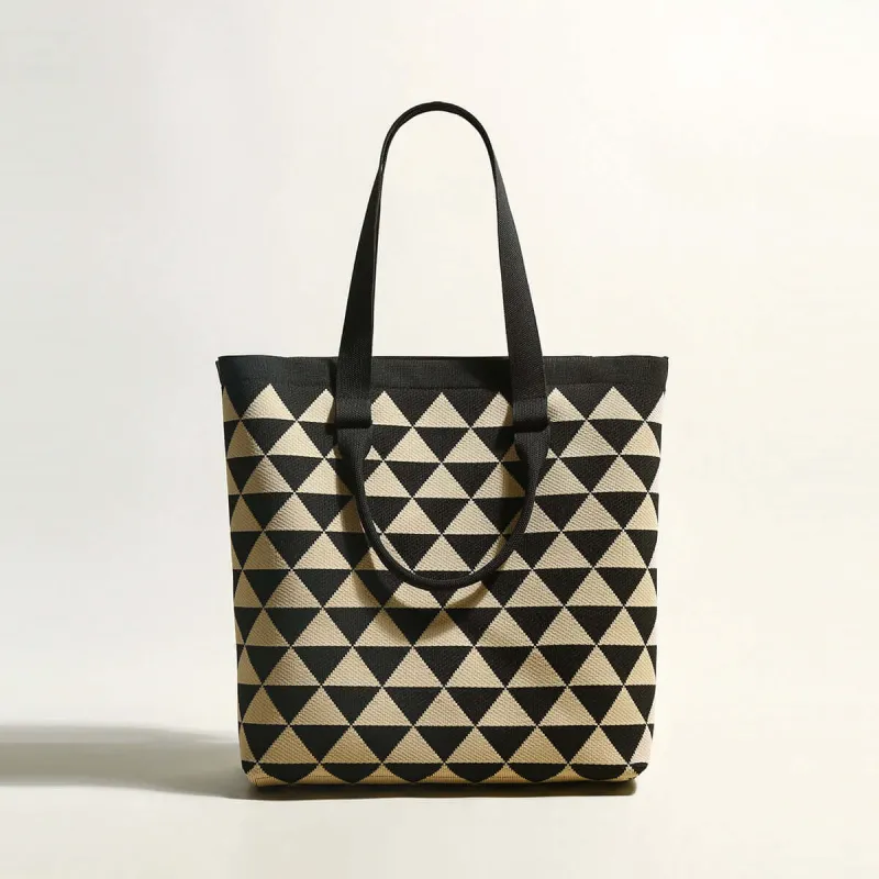 Triangle Checkered Khaki Canvas Tote Bag made by Zulily