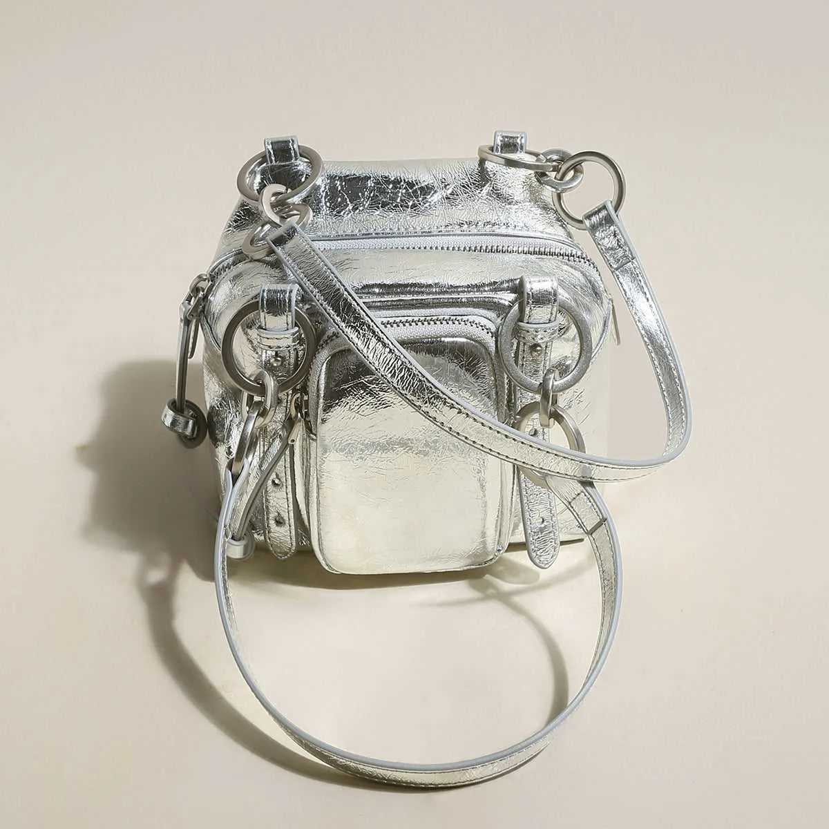 Two Way Shiny Wrinkled Leather Shoulder Bag sold by Zulily product image thumbnail 3