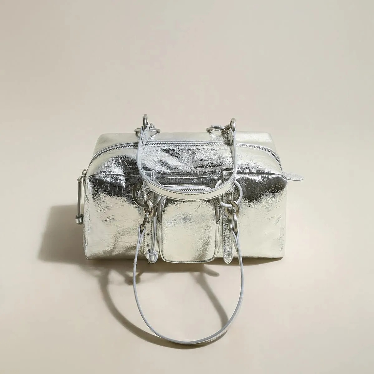 Two Way Shiny Wrinkled Leather Shoulder Bag sold by Zulily product image thumbnail 4