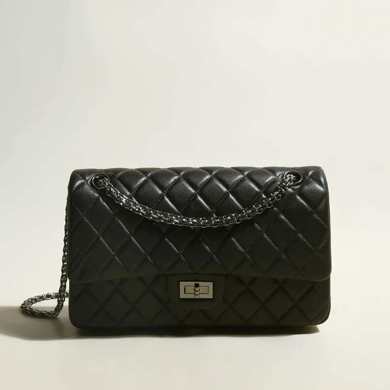 Black Quilted Bag with Metallic Chain Straps made by Zulily