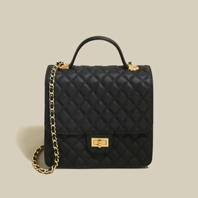 Elegant Leather Chain Strap Black Quilted Flap Satchel Backpack made by Zulily