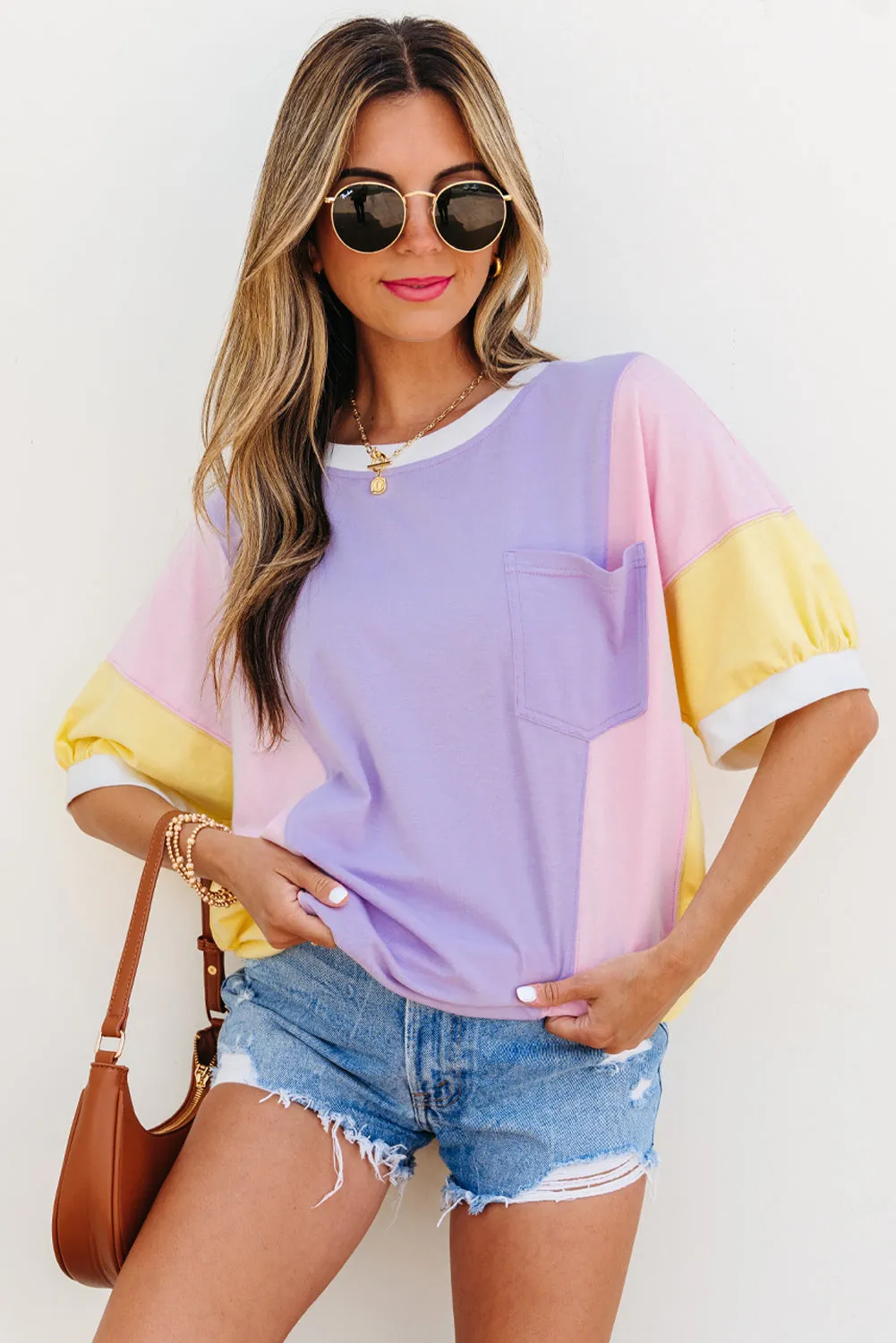 Threaded Pear Zoe Patchwork Half Sleeve Oversized Top sold by Zulily product image thumbnail 3