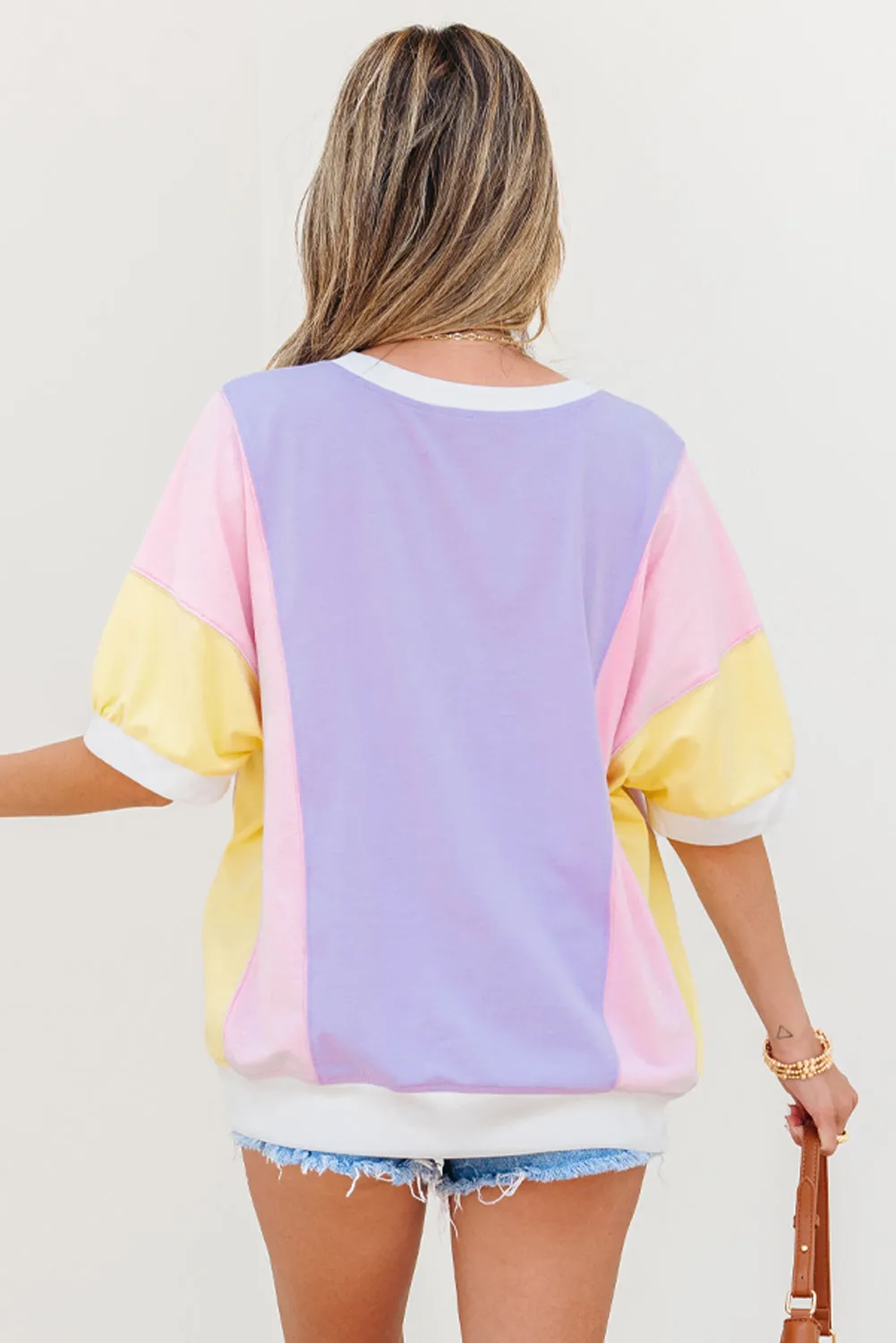 Threaded Pear Zoe Patchwork Half Sleeve Oversized Top sold by Zulily product image thumbnail 2