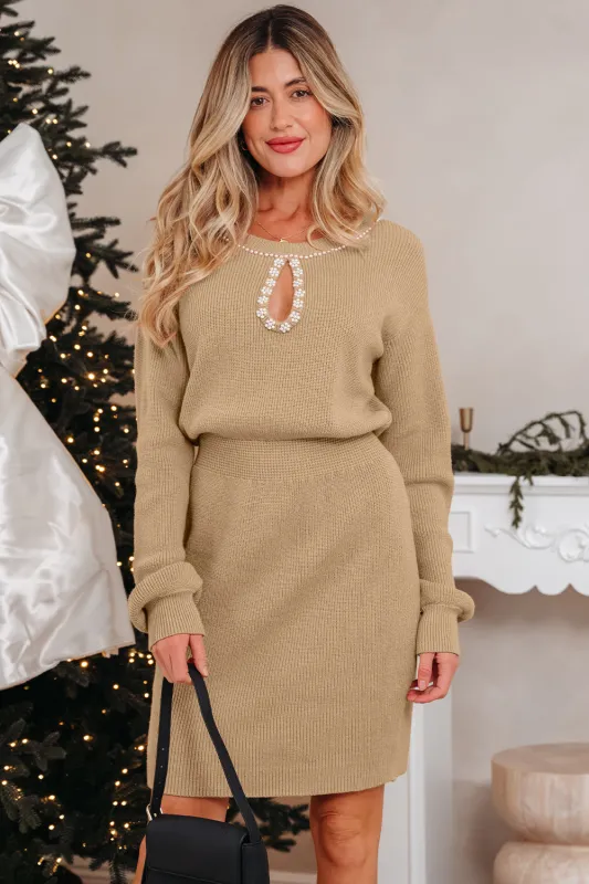Threaded Pear Zariah Embellished Keyhole Ribbed Sweater made by Threaded Pear