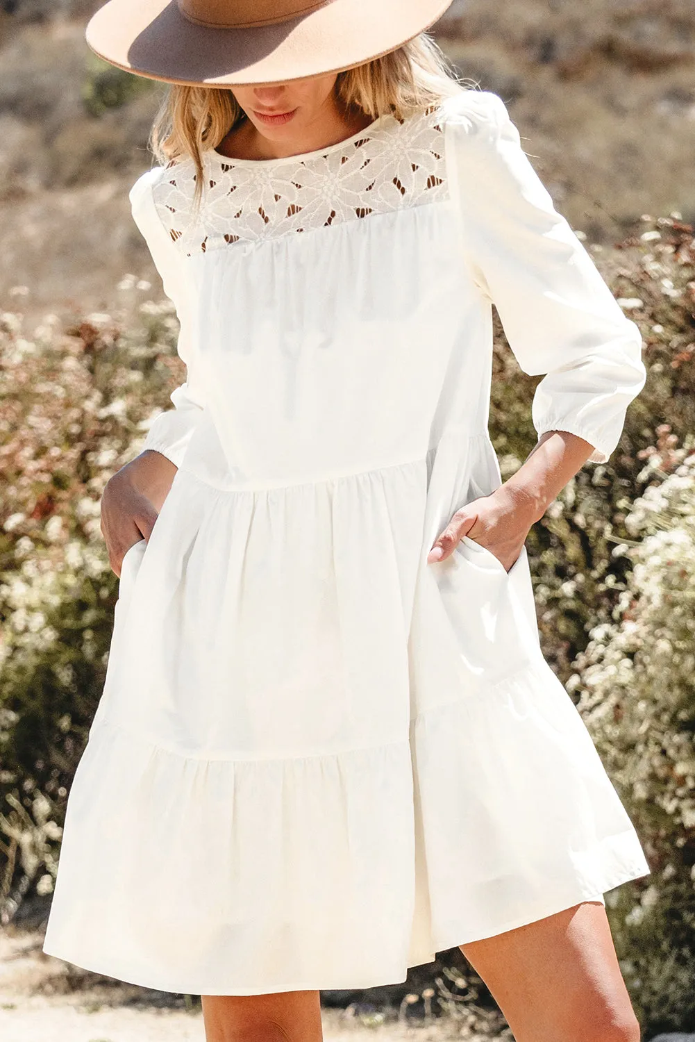 Threaded Pear Whitley Floral Lace Patchwork Tiered Mini Dress sold by Zulily product image thumbnail 5