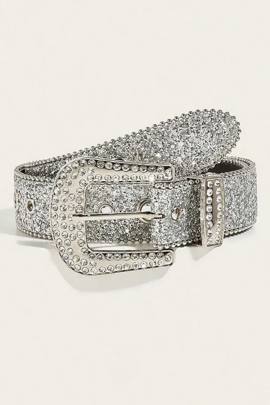 Threaded Pear White Rhinestone Buckle Belt made by Threaded Pear