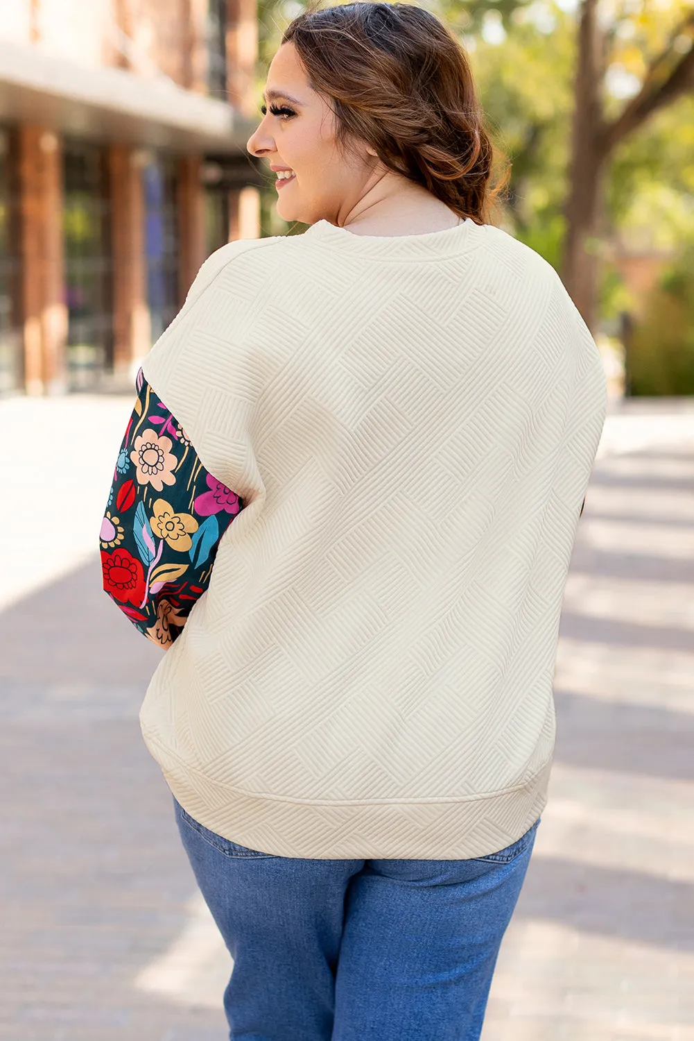 Threaded Pear White Floral Patchwork Sleeve Textured Plus Size Pullover Top sold by Zulily product image thumbnail 2