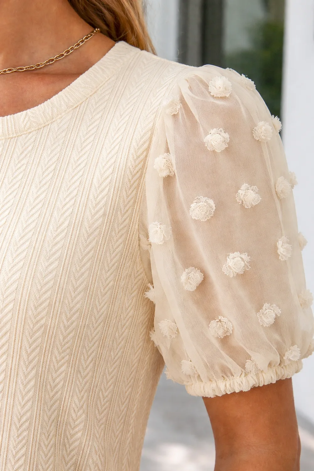 Threaded Pear Violet Puff Sleeve Textured Blouse sold by Zulily product image thumbnail 4