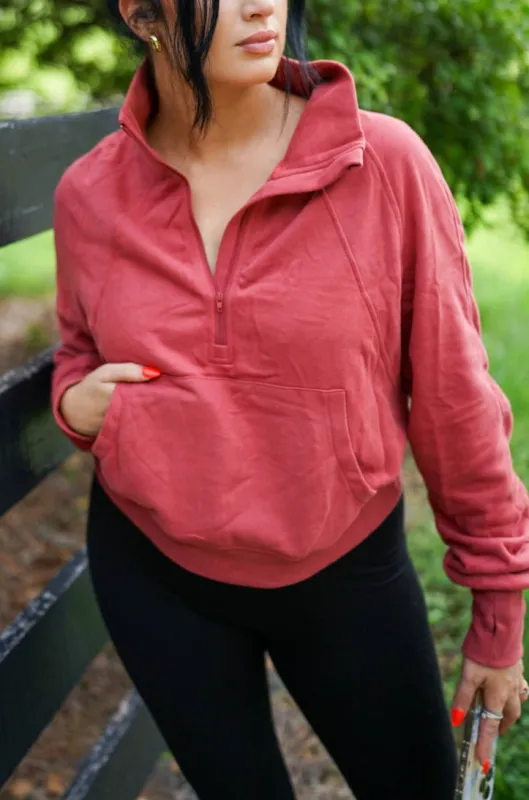 Threaded Pear Vivienne Zip Up Stand Collar Ribbed Thumbhole Sleeve Sweatshirt made by Threaded Pear