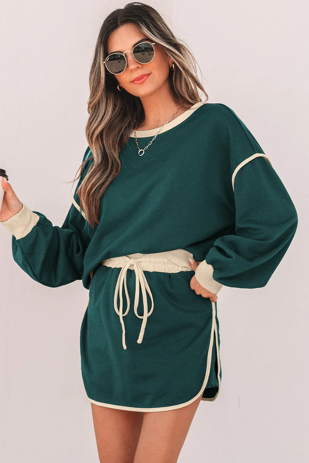 Threaded Pear Violeta Loose Pullover and Lace-up Waist Skort Set sold by Zulily product image thumbnail 3