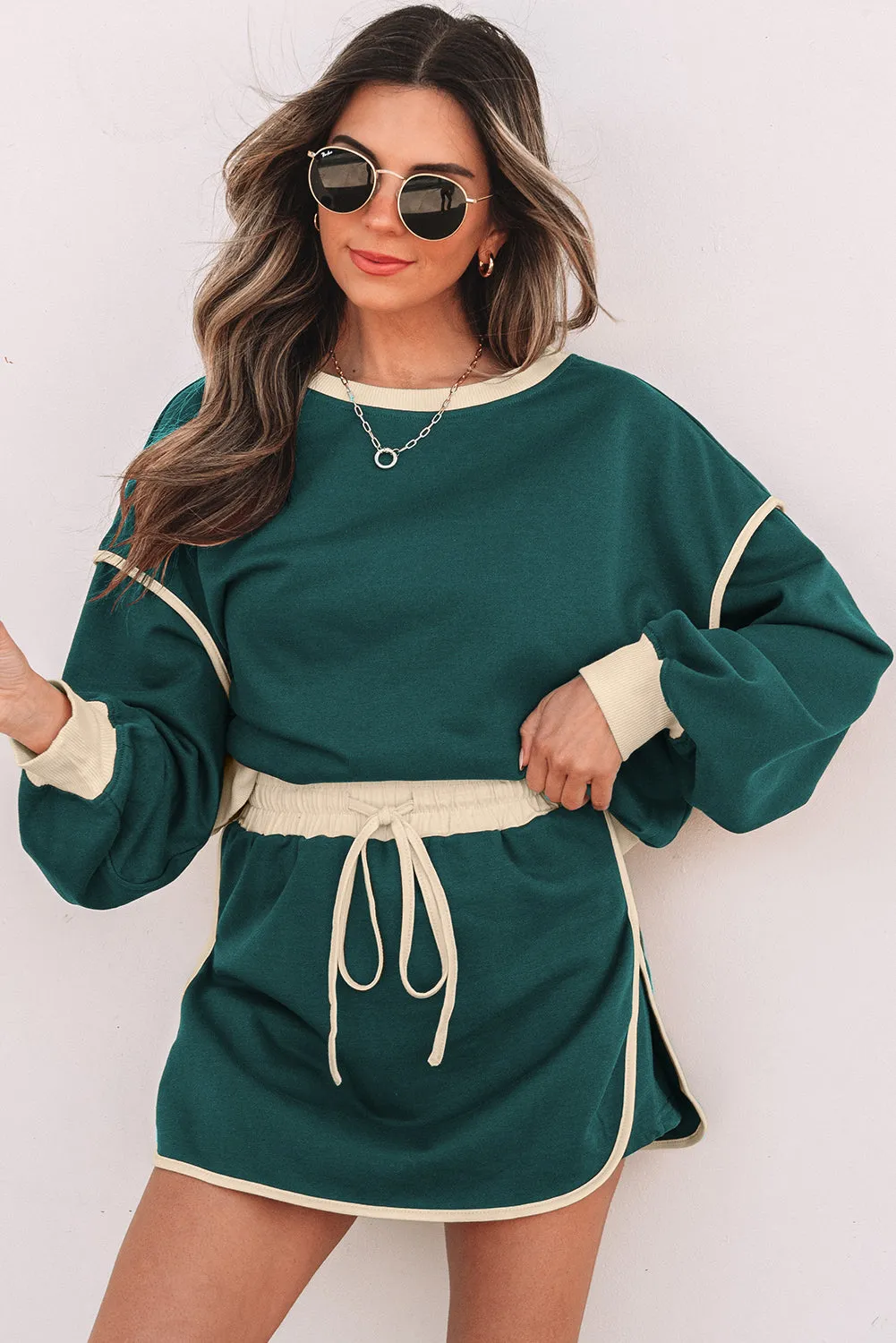 Threaded Pear Violeta Loose Pullover and Lace-up Waist Skort Set sold by Zulily