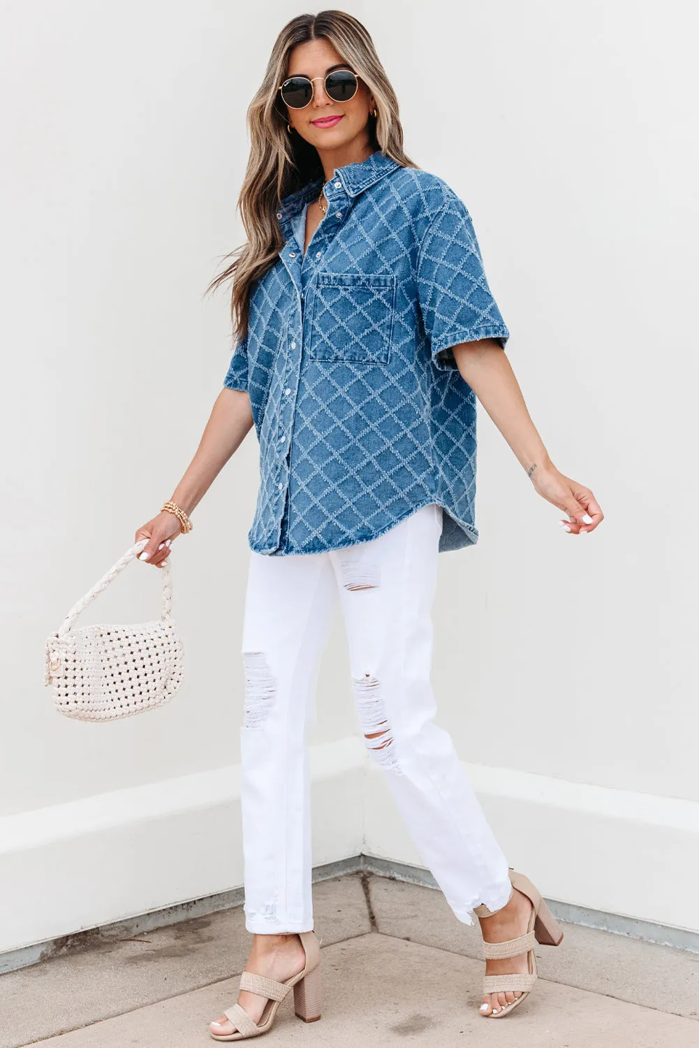 Threaded Pear Violette Checkered Textured Short Sleeve sold by Zulily product image thumbnail 3