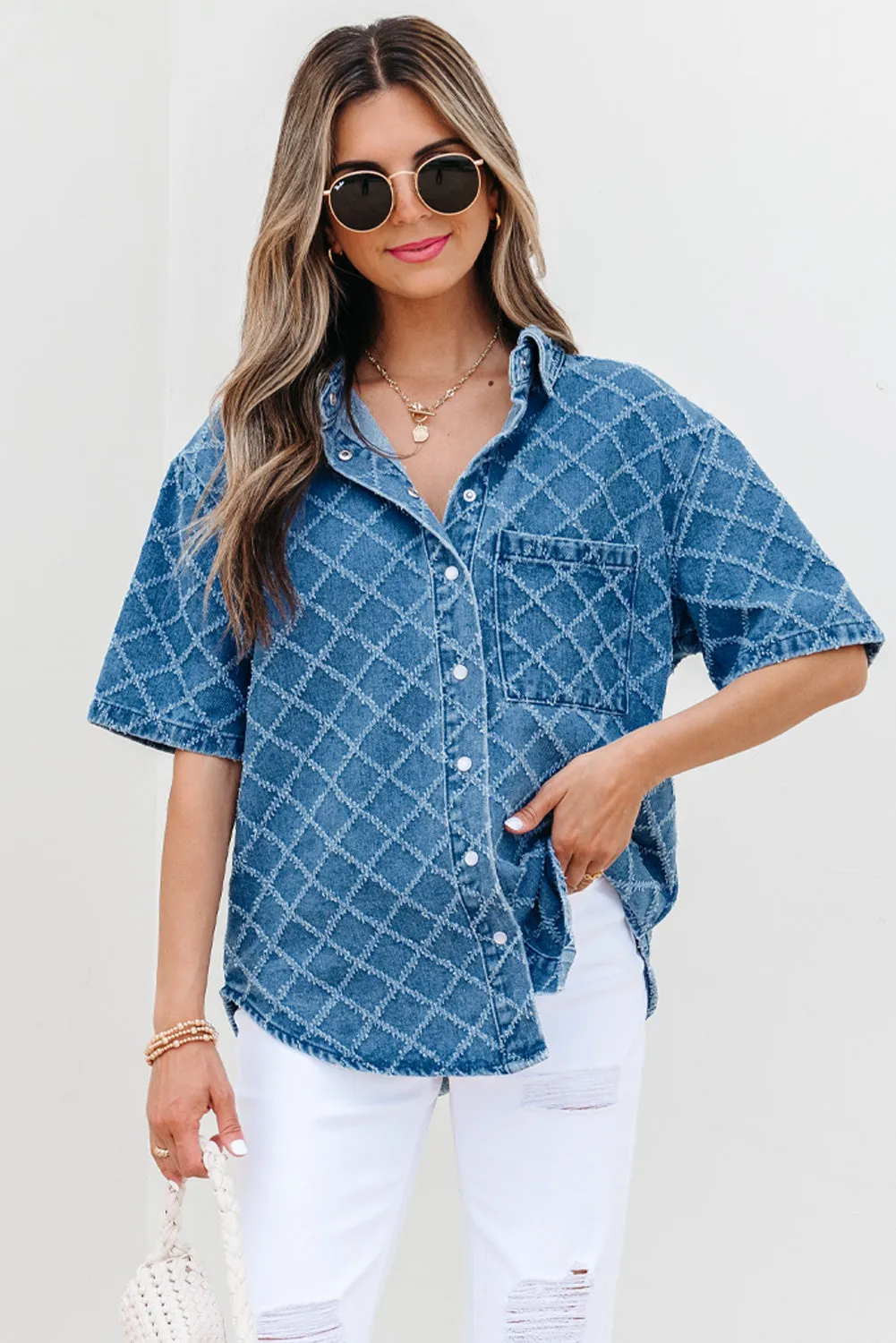 Threaded Pear Violette Checkered Textured Short Sleeve sold by Zulily product image thumbnail 4