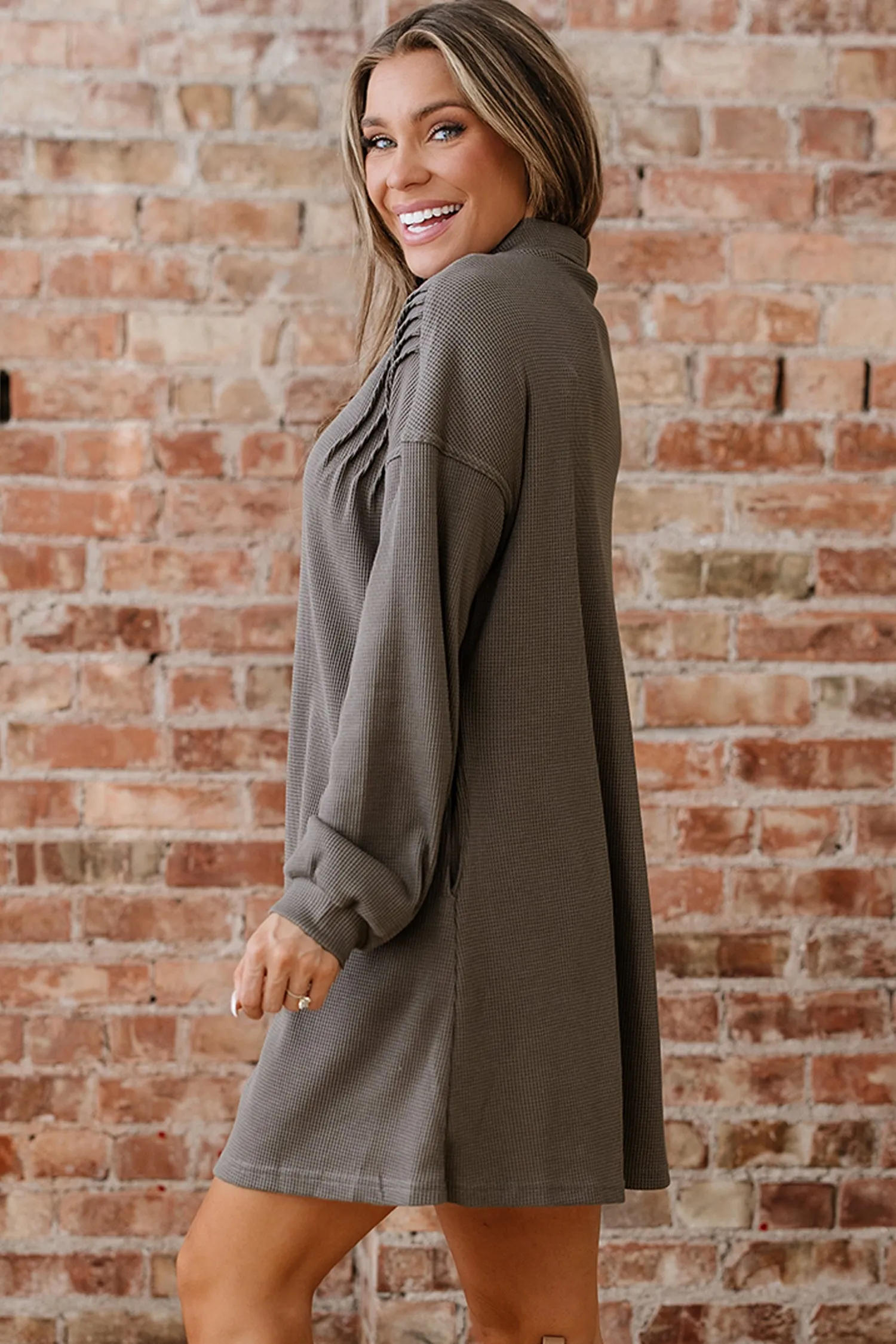 Threaded Pear Viviana Taupe Waffle Knit Shirt sold by Zulily product image thumbnail 3