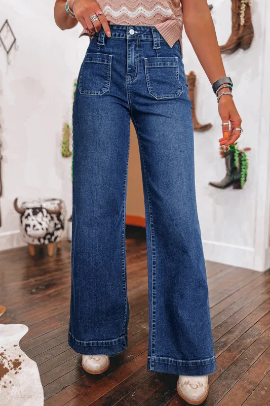 Threaded Pear Victoria Wide Leg Pocketed High Waist Jeans made by Threaded Pear