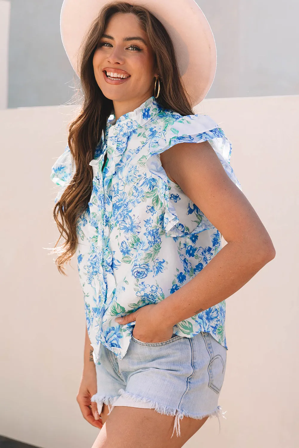 Threaded Pear Tiana Floral Ruffle Sleeve Button Up sold by Zulily product image thumbnail 3