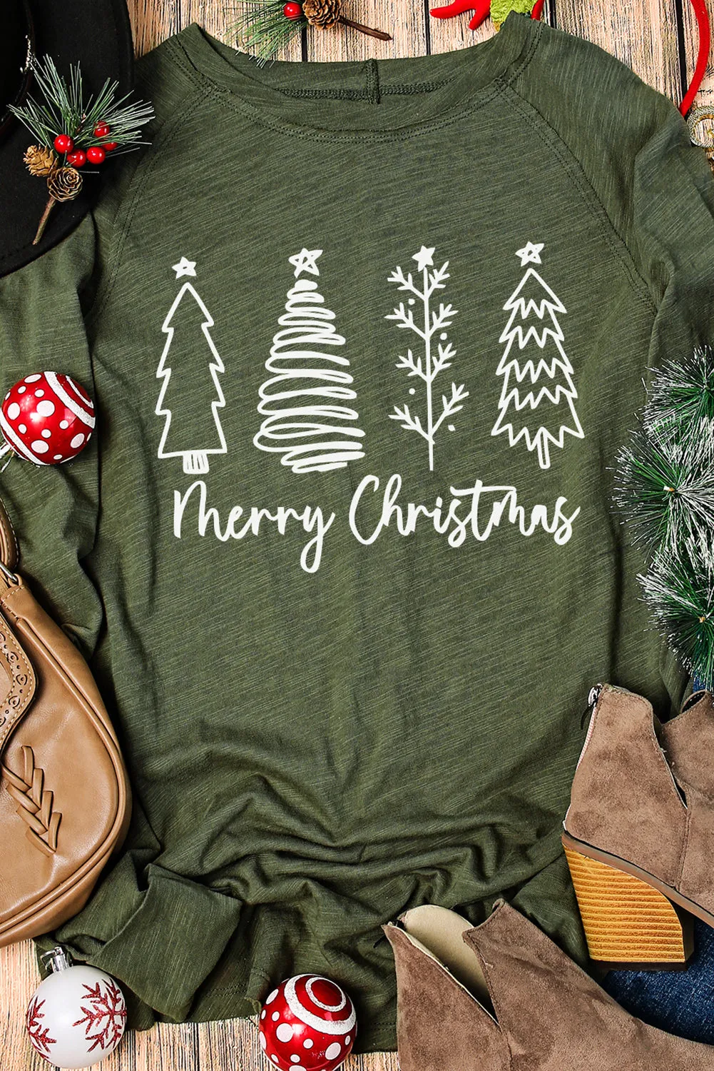 Threaded Pear Thea Merry Christmas Trees Thumbhole Sleeve Graphic Tee sold by Zulily product image thumbnail 3