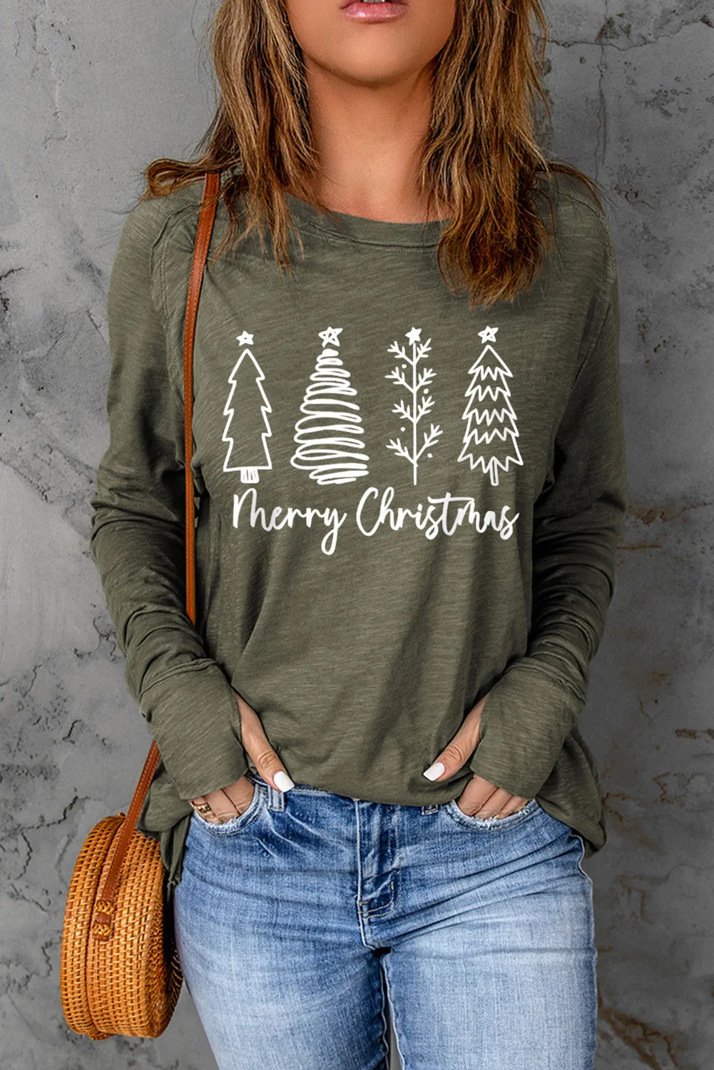 Threaded Pear Thea Merry Christmas Trees Thumbhole Sleeve Graphic Tee sold by Zulily product image thumbnail 4