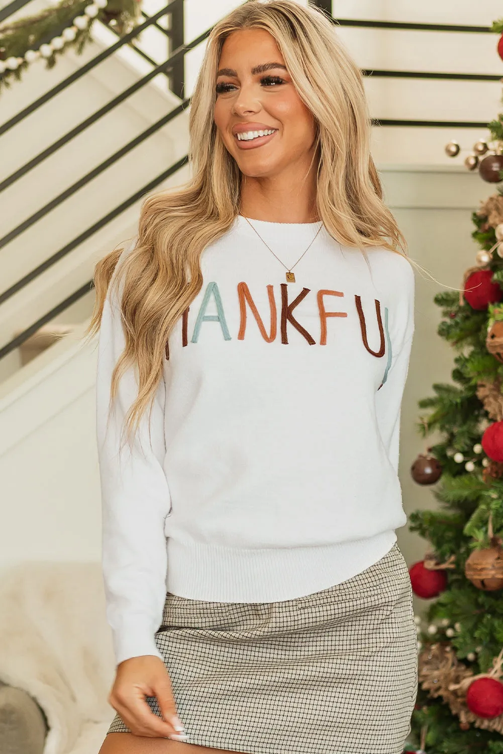 Threaded Pear Thankful Embroidered Sweater sold by Zulily