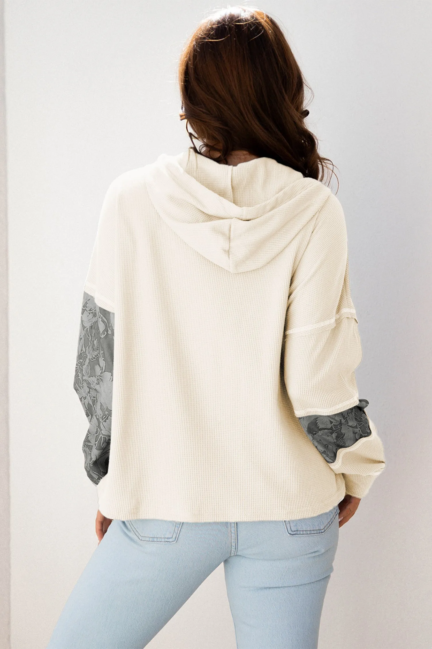 Threaded Pear Taytum Patchwork Drawstring Hooded Long Sleeve Top sold by Zulily product image thumbnail 4
