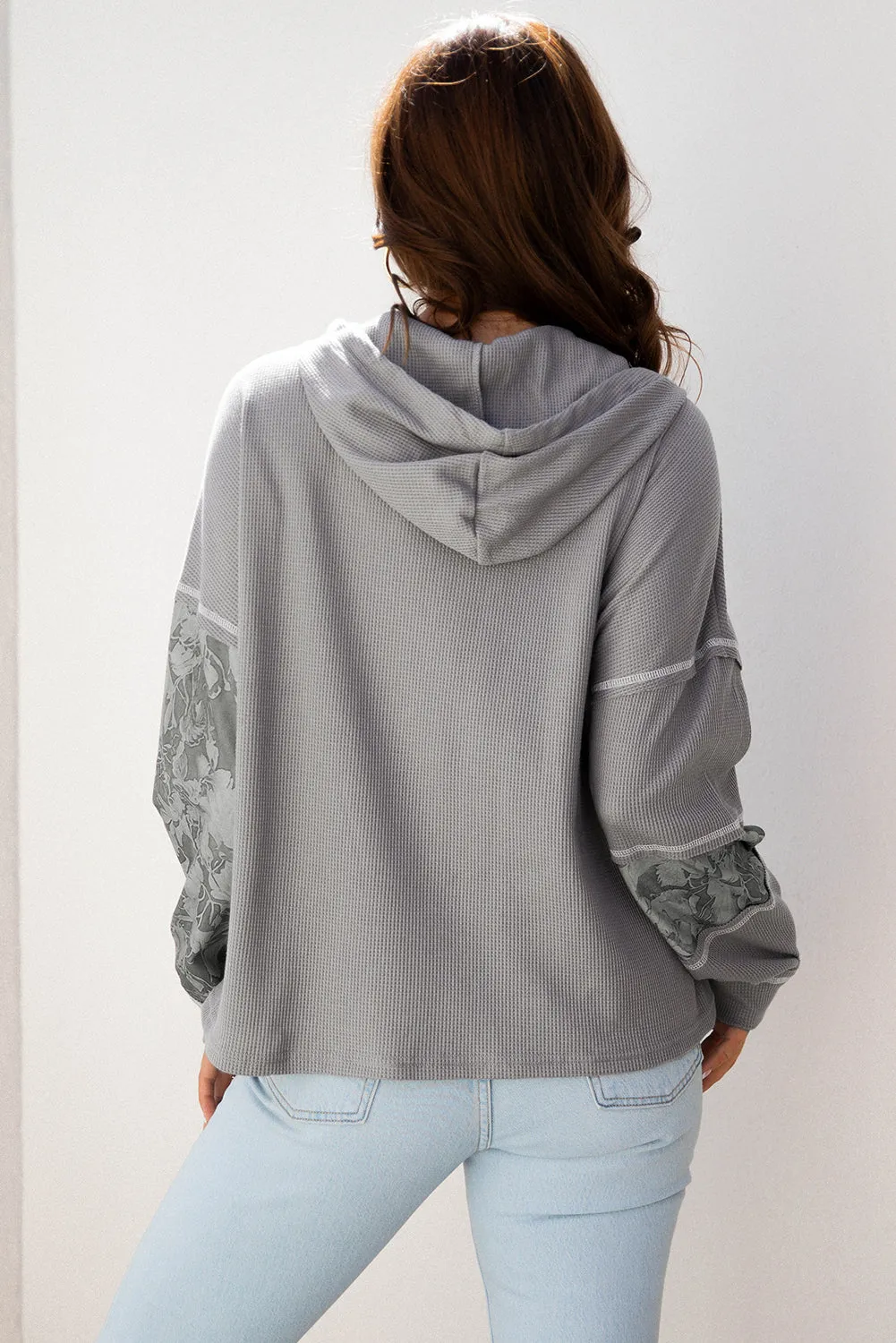 Threaded Pear Taytum Patchwork Drawstring Hooded Long Sleeve Top sold by Zulily product image thumbnail 5