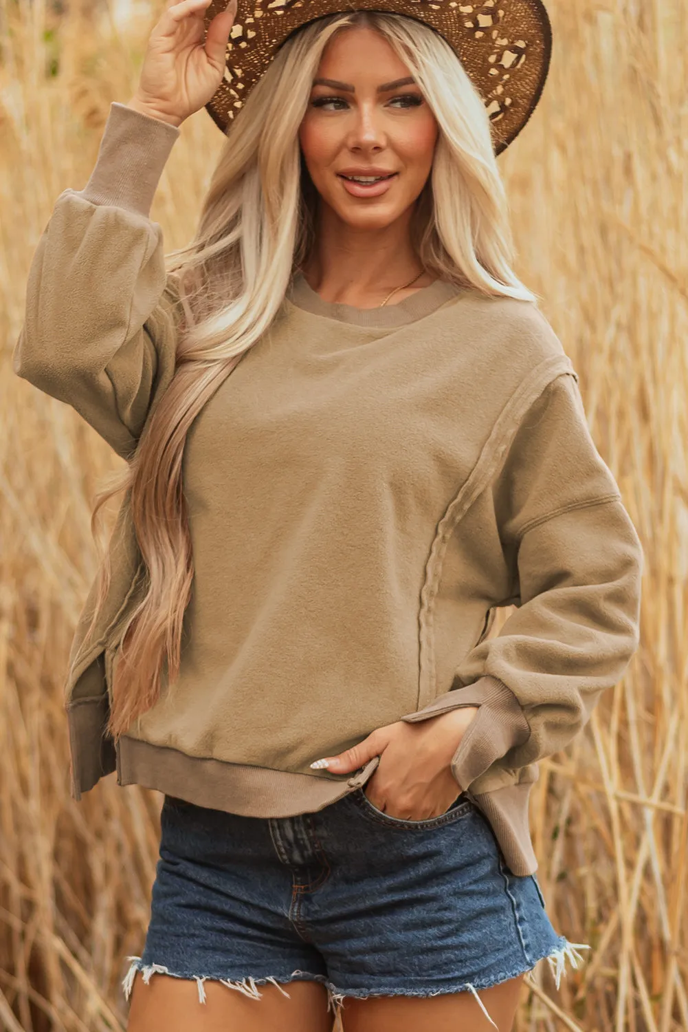 Threaded Pear TatumFuzzy Sherpa Splicing Pullover Sweatshirt sold by Zulily product image thumbnail 5