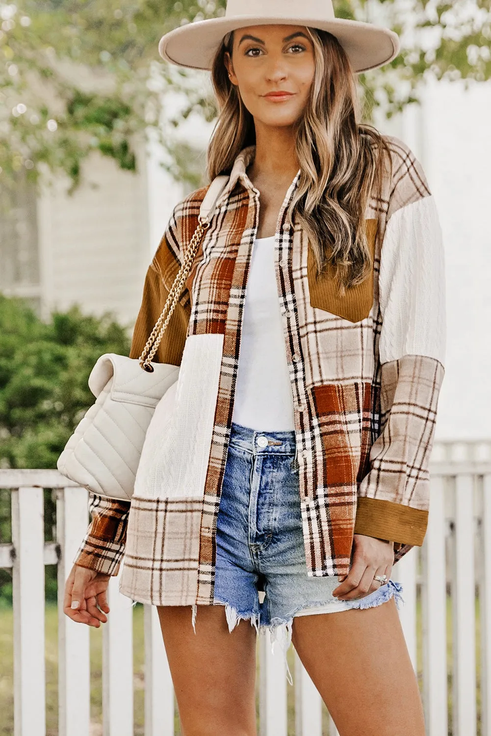 Threaded Pear Sutton Plaid Color Block Patchwork Shirt Jacket with Pocket sold by Zulily product image thumbnail 4