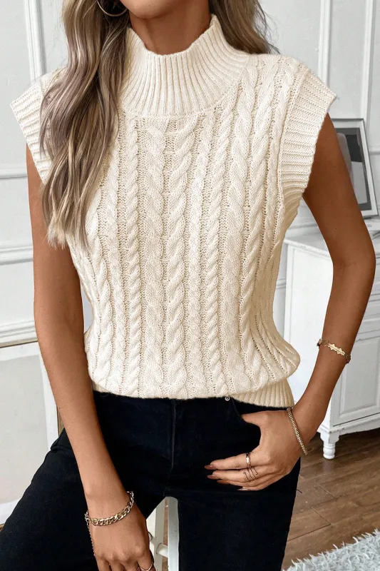 Threaded Pear Sylvia Cable Knit High Neck Sweater Vest made by Threaded Pear