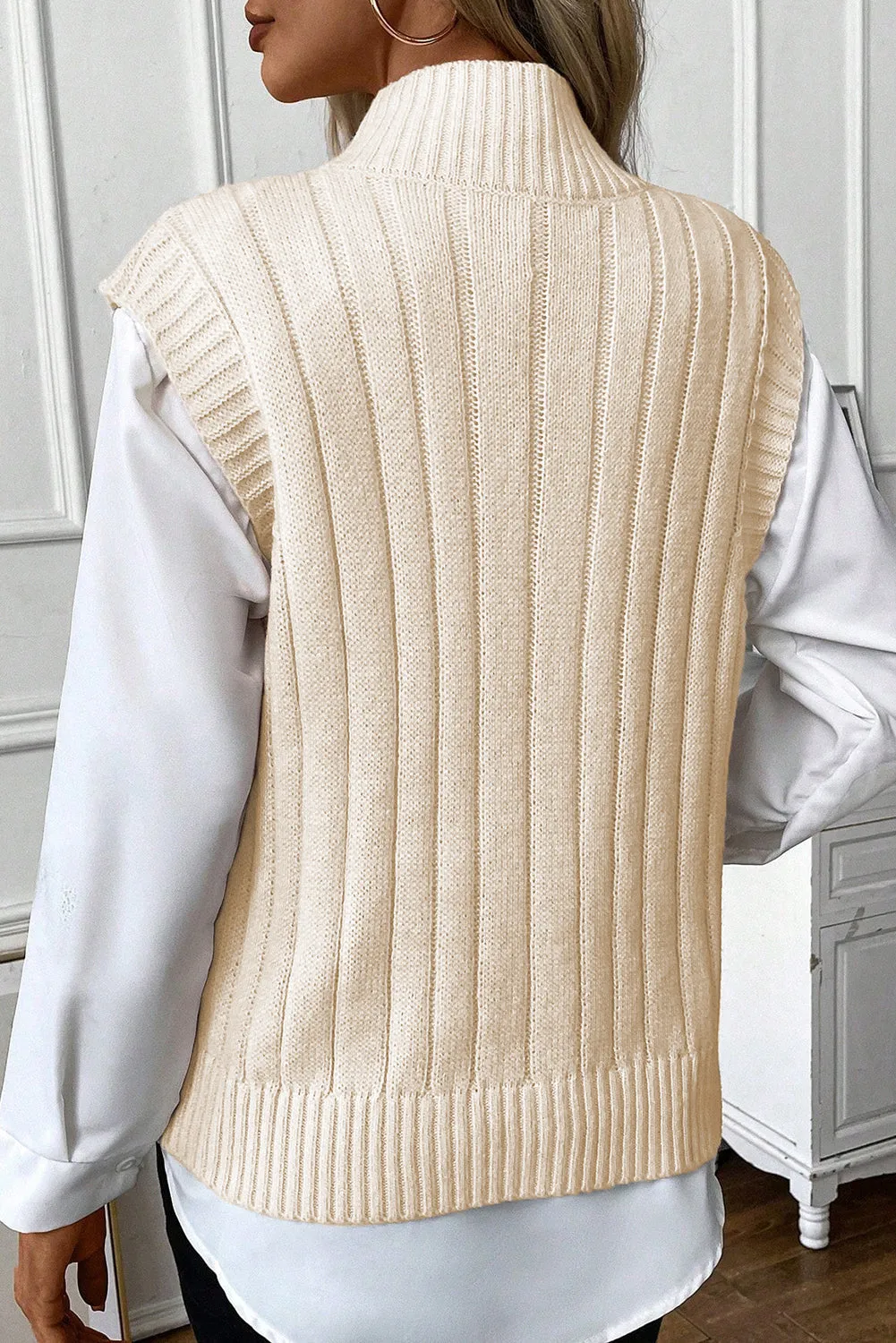 Threaded Pear Sylvia Cable Knit High Neck Sweater Vest sold by Zulily product image thumbnail 2