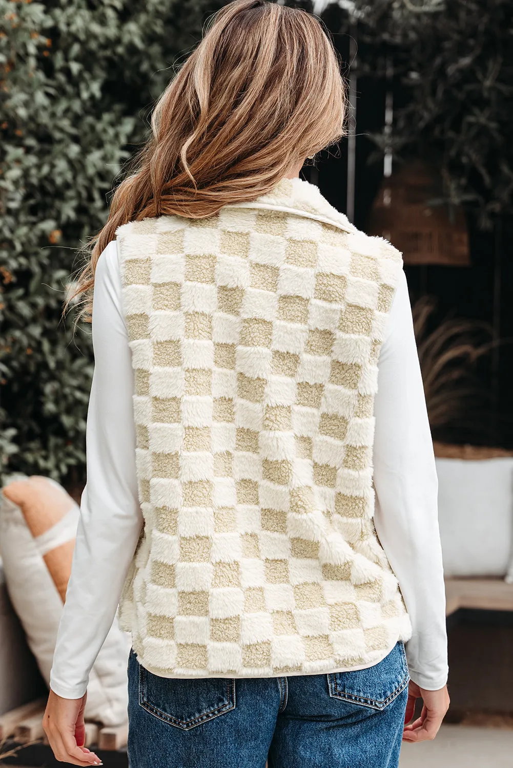 Threaded Pear Stevie Sherpa Checkerboard Button Vest With Pocket sold by Zulily product image thumbnail 2